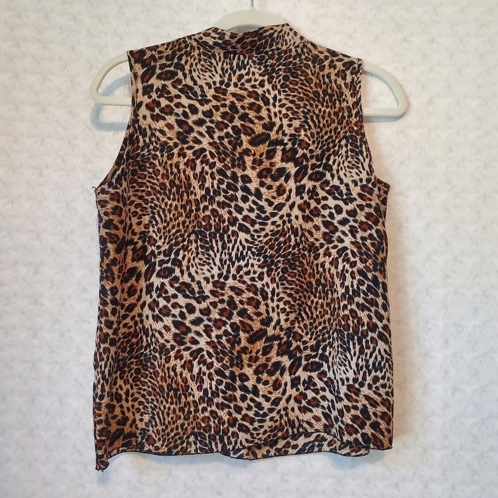 Jon & Anna Leopard Print Sleeveless Tie Neck Blouse M - Picture 3 of 4